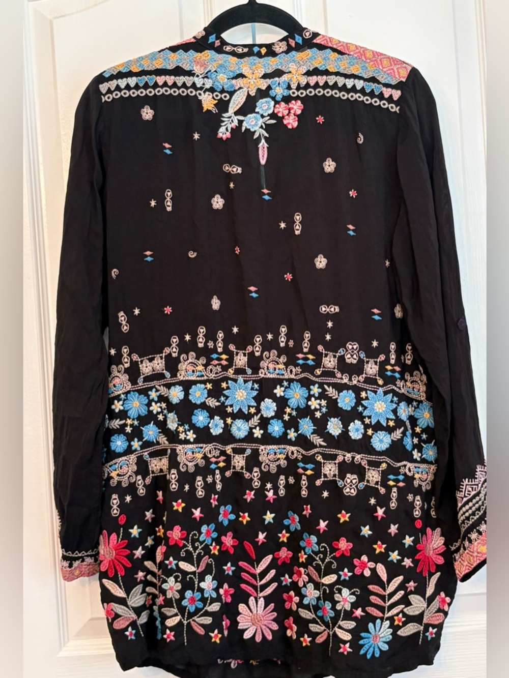 Johnny Was Black Floral Embroidered V-Neck Tunic, medium - Picture 5 of 7